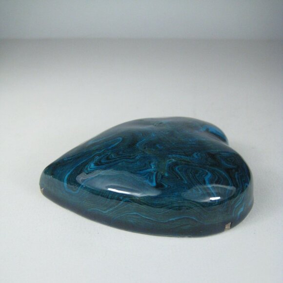 Blue Green Swirled Ceramic Heart Paperweight 3 Inch Decorative Tabletop - Picture 5 of 11